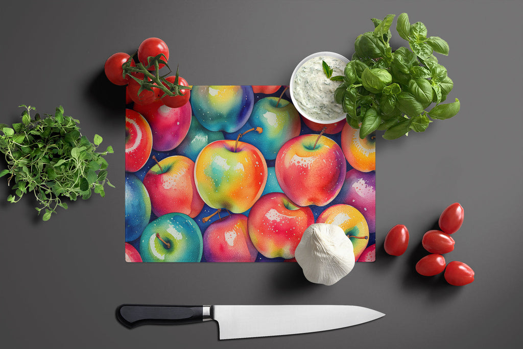 Colorful Apples Cutting Board Tempered Glass Kitchen Cutting Surface, Heat Resistant Chopping, Non-Slip Feet, Food Prep & Serving