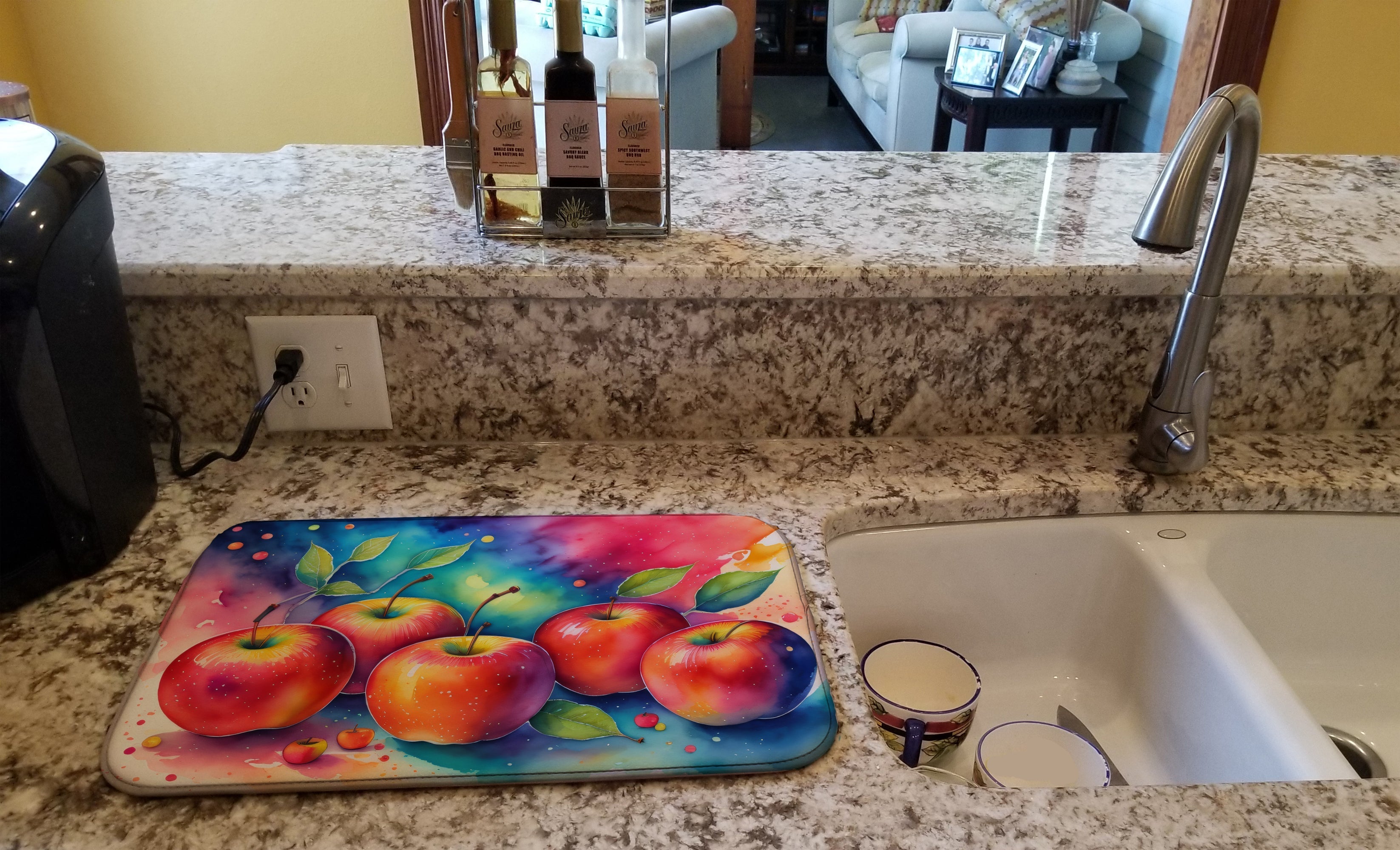Colorful Apples Dish Drying Mat Absorbent Dish Drying Mat Pad for Kitchen Counter Dish Drainer Mat for Countertop, 14 x 21", Multicolor