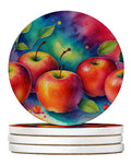 Colorful Apples Large Sandstone Coasters Pack of 4 Absorbent Round Coasters Decor Gifts for Men or Women, 4 in, Multicolor