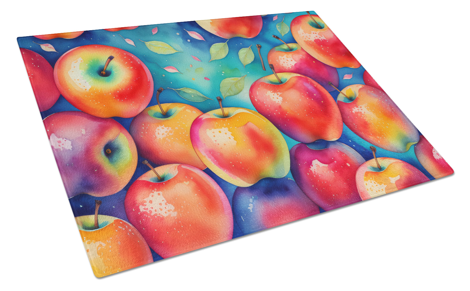 Colorful Apples Cutting Board Tempered Glass Kitchen Cutting Surface, Heat Resistant Chopping, Non-Slip Feet, Food Prep & Serving