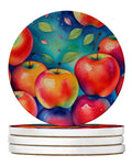 Colorful Apples Large Sandstone Coasters Pack of 4 Absorbent Round Coasters Decor Gifts for Men or Women, 4 in, Multicolor