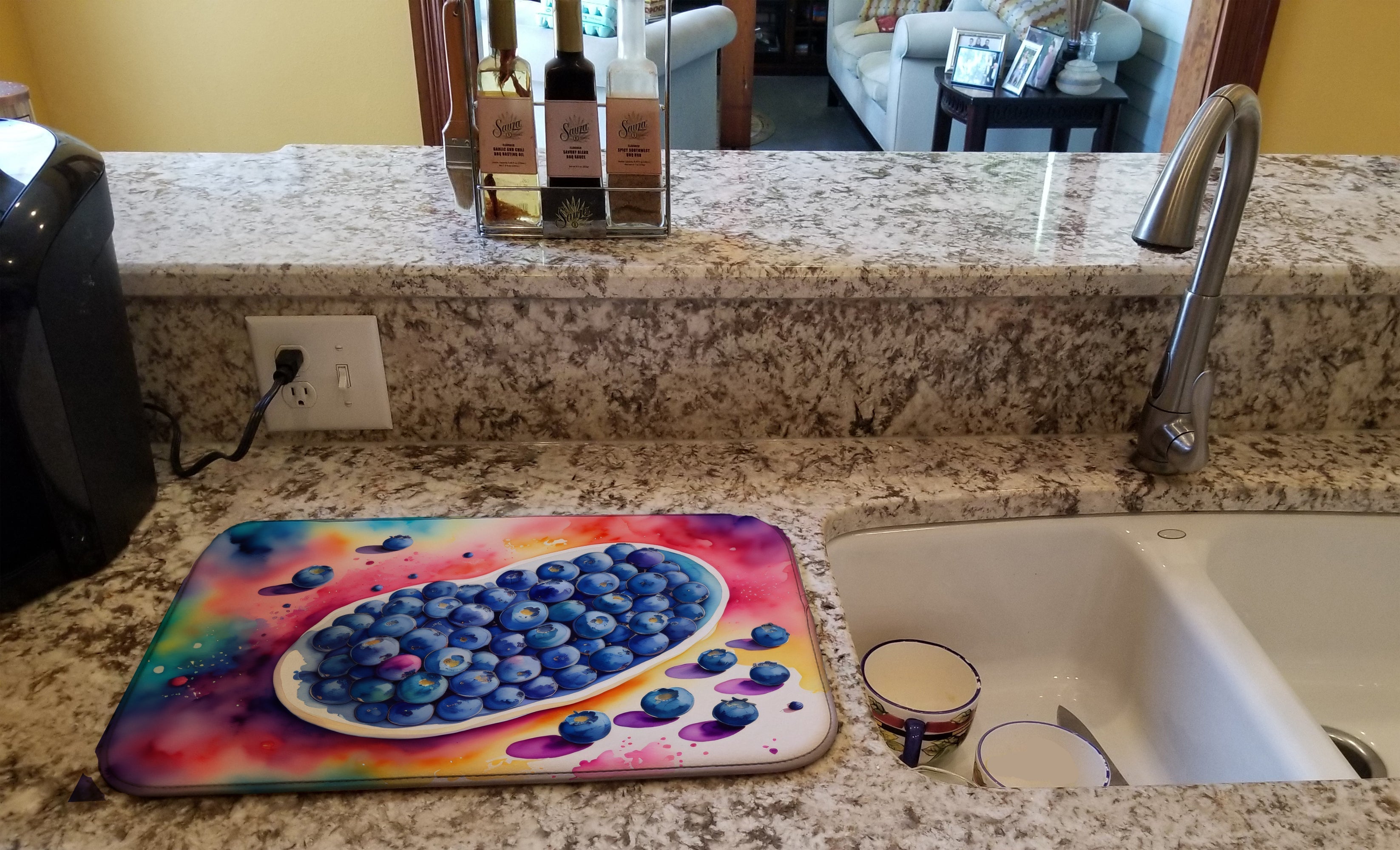 Colorful Blueberries Dish Drying Mat Absorbent Dish Drying Mat Pad for Kitchen Counter Dish Drainer Mat for Countertop, 14 x 21", Multicolor