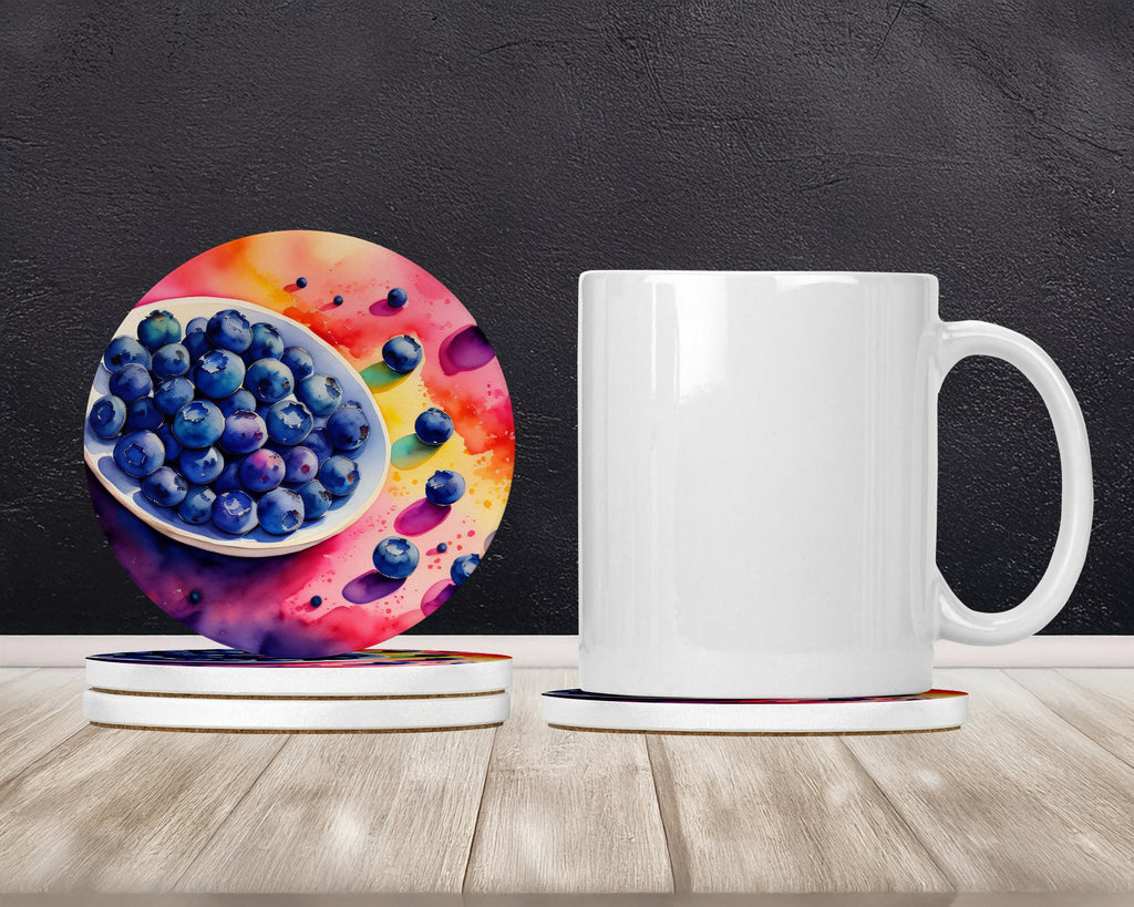 Colorful Blueberries Large Sandstone Coasters Pack of 4 Absorbent Round Coasters Decor Gifts for Men or Women, 4 in, Multicolor