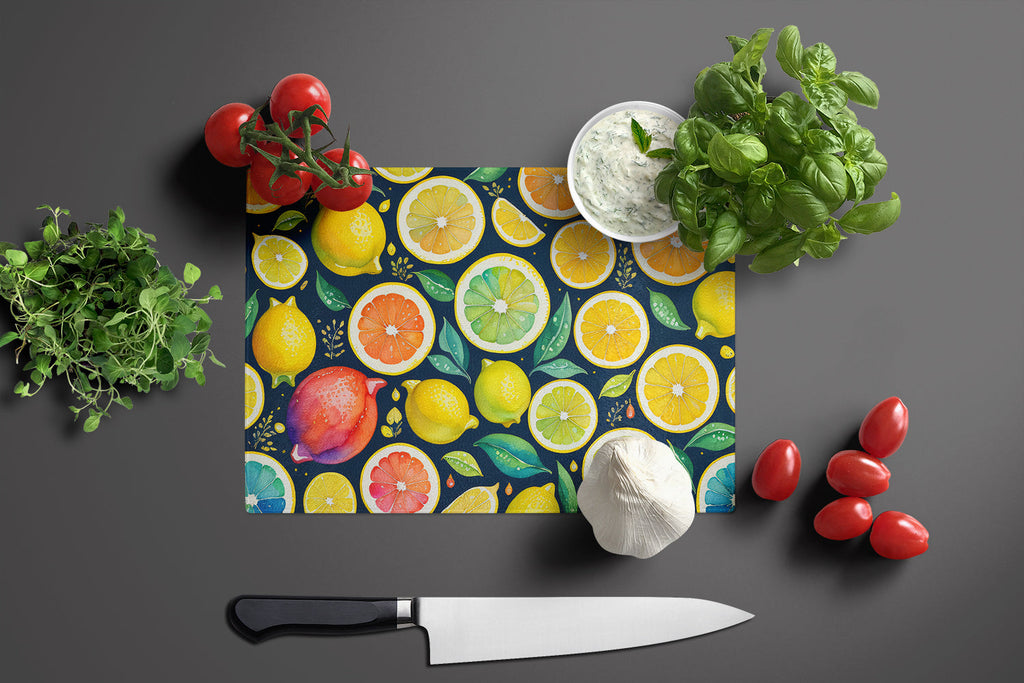 Colorful Lemons Cutting Board Tempered Glass Kitchen Cutting Surface, Heat Resistant Chopping, Non-Slip Feet, Food Prep & Serving