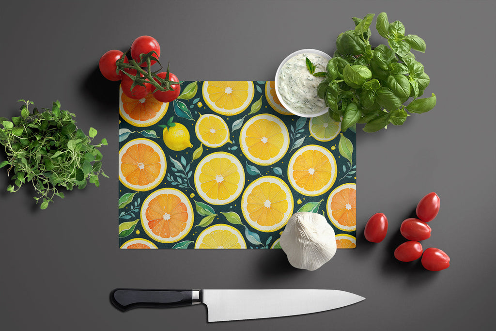Colorful Lemons Cutting Board Tempered Glass Kitchen Cutting Surface, Heat Resistant Chopping, Non-Slip Feet, Food Prep & Serving
