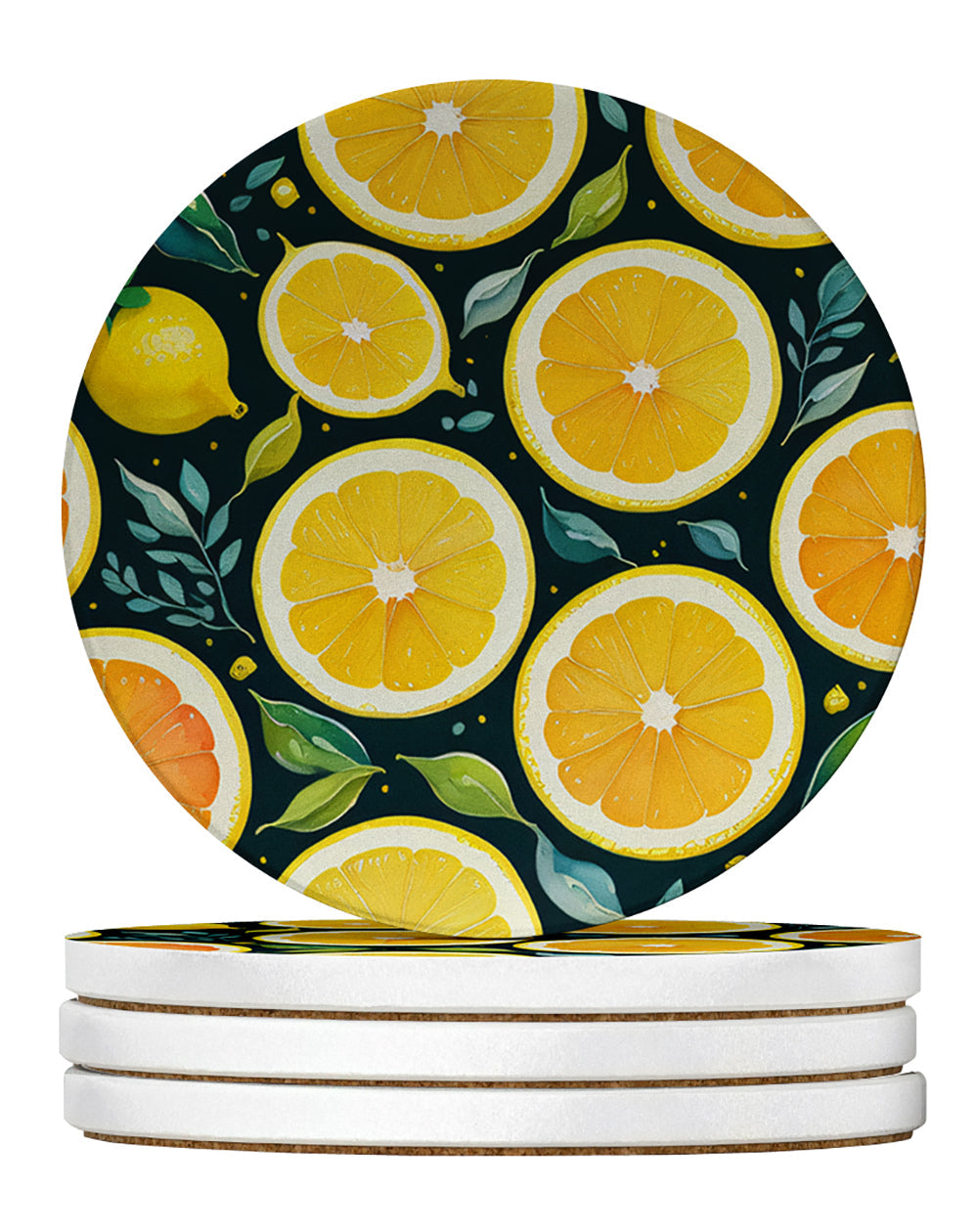 Colorful Lemons Large Sandstone Coasters Pack of 4 Absorbent Round Coasters Decor Gifts for Men or Women, 4 in, Multicolor