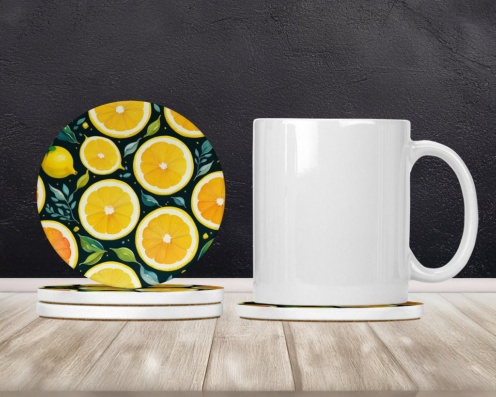 Colorful Lemons Large Sandstone Coasters Pack of 4 Absorbent Round Coasters Decor Gifts for Men or Women, 4 in, Multicolor