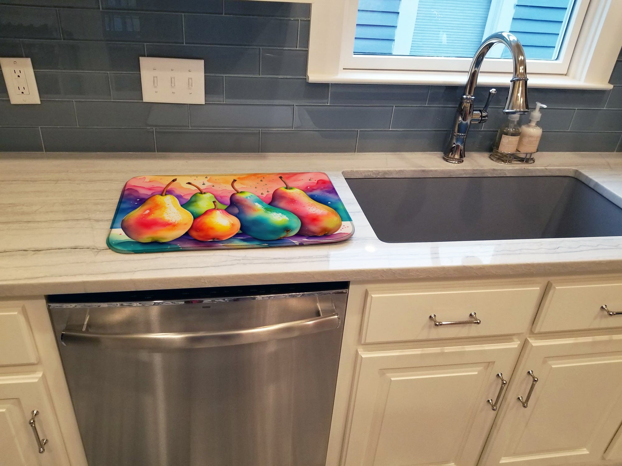 Colorful Pears Dish Drying Mat Absorbent Dish Drying Mat Pad for Kitchen Counter Dish Drainer Mat for Countertop, 14 x 21", Multicolor