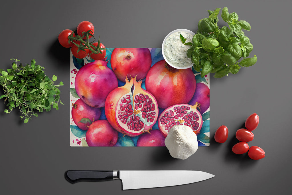 Colorful Pomegranates Cutting Board Tempered Glass Kitchen Cutting Surface, Heat Resistant Chopping, Non-Slip Feet, Food Prep & Serving