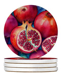 Colorful Pomegranates Large Sandstone Coasters Pack of 4 Absorbent Round Coasters Decor Gifts for Men or Women, 4 in, Multicolor
