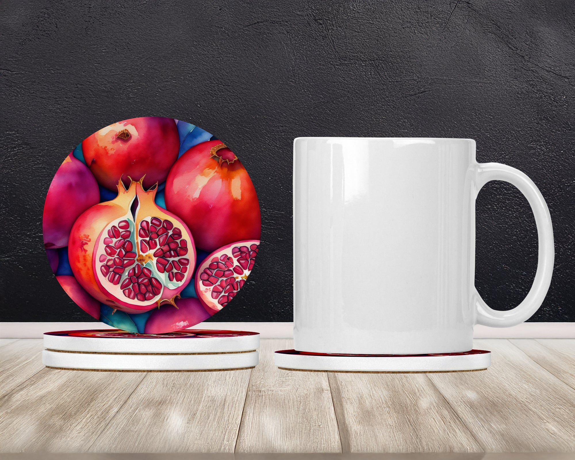 Colorful Pomegranates Large Sandstone Coasters Pack of 4 Absorbent Round Coasters Decor Gifts for Men or Women, 4 in, Multicolor