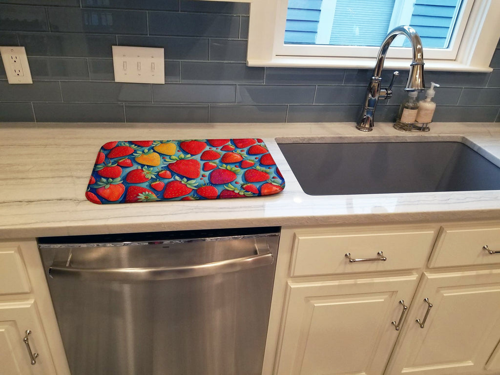 Colorful Strawberries Dish Drying Mat Absorbent Dish Drying Mat Pad for Kitchen Counter Dish Drainer Mat for Countertop, 14 x 21", Multicolor
