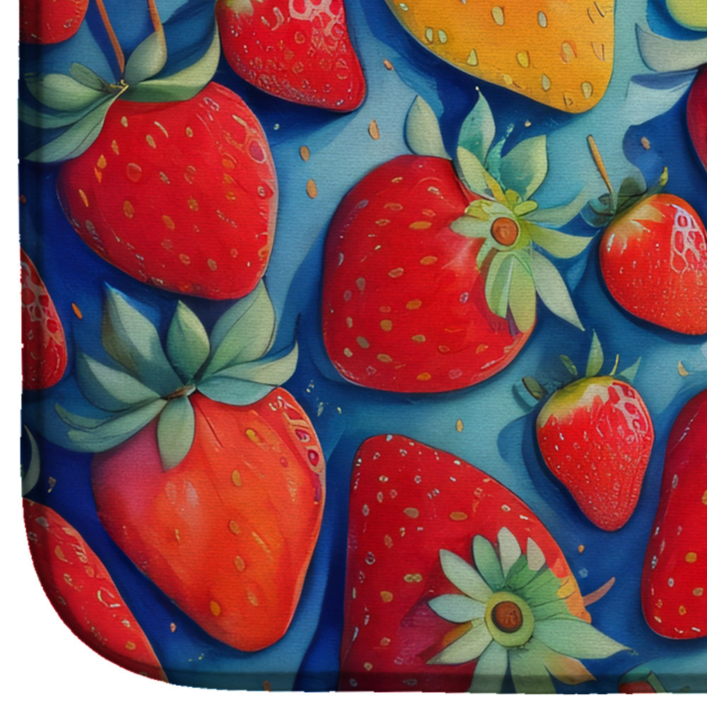 Colorful Strawberries Dish Drying Mat Absorbent Dish Drying Mat Pad for Kitchen Counter Dish Drainer Mat for Countertop, 14 x 21", Multicolor