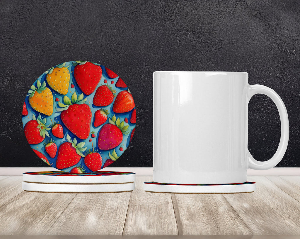 Colorful Strawberries Large Sandstone Coasters Pack of 4 Absorbent Round Coasters Decor Gifts for Men or Women, 4 in, Multicolor