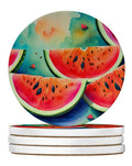 Colorful Watermelons Large Sandstone Coasters Pack of 4 Absorbent Round Coasters Decor Gifts for Men or Women, 4 in, Multicolor