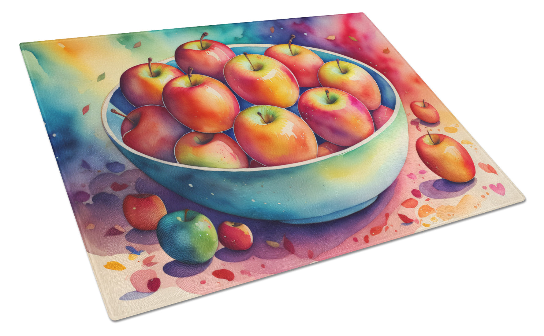 Colorful Apples Cutting Board Tempered Glass Kitchen Cutting Surface, Heat Resistant Chopping, Non-Slip Feet, Food Prep & Serving