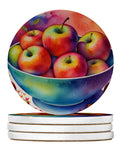 Colorful Apples Large Sandstone Coasters Pack of 4 Absorbent Round Coasters Decor Gifts for Men or Women, 4 in, Multicolor