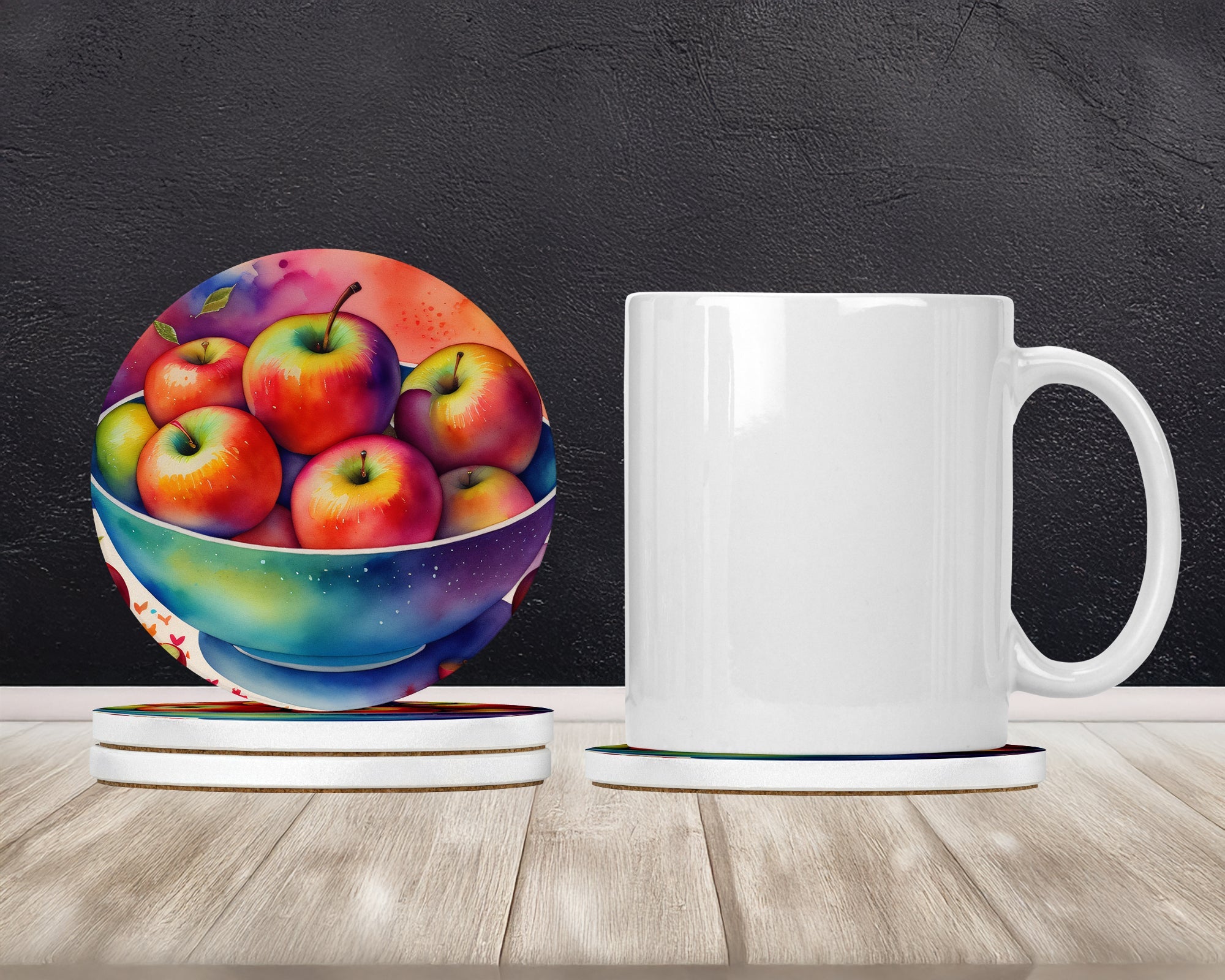 Colorful Apples Large Sandstone Coasters Pack of 4 Absorbent Round Coasters Decor Gifts for Men or Women, 4 in, Multicolor