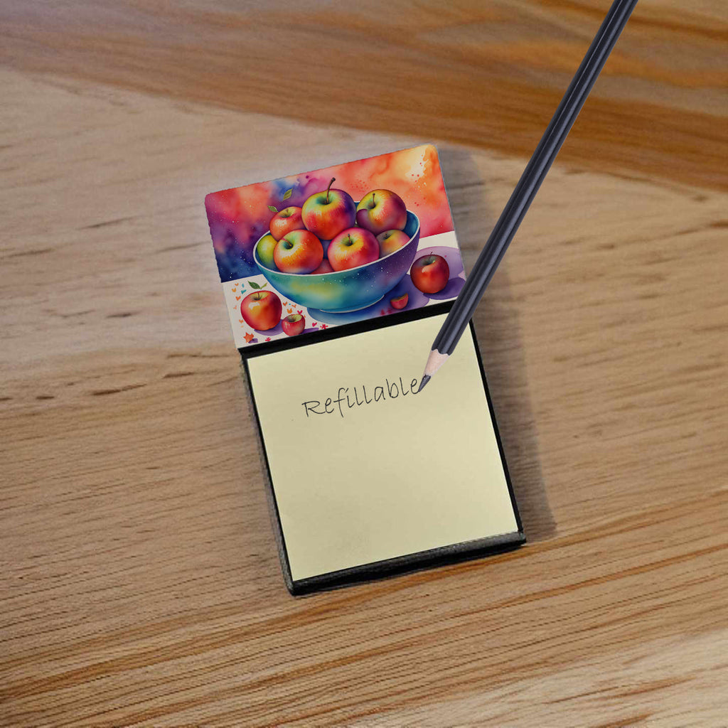Colorful Apples Watercolor Sticky Note Holder Refillable Dispenser Desk Accessory 3x3 Pad Gift