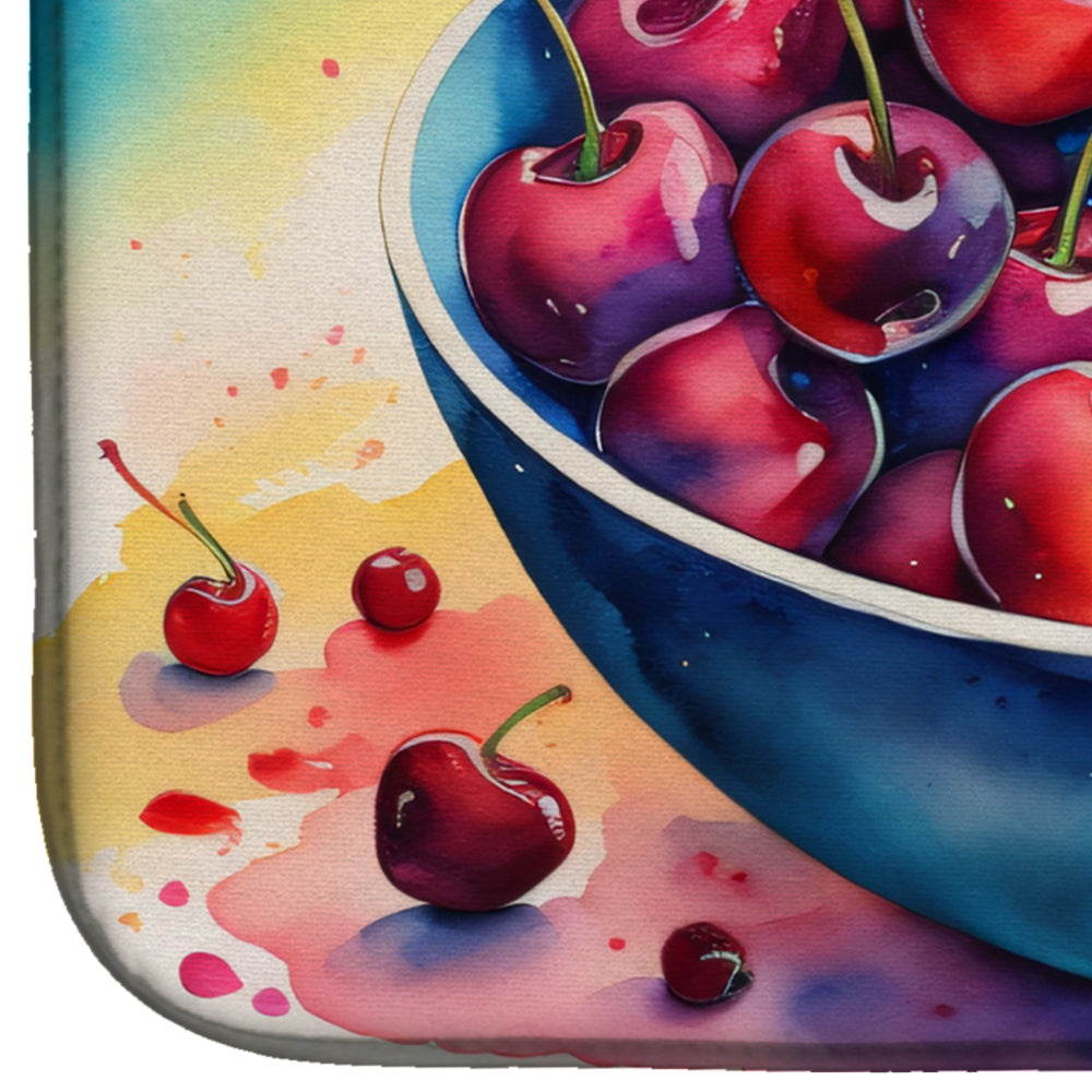 Colorful Cherries Dish Drying Mat Absorbent Dish Drying Mat Pad for Kitchen Counter Dish Drainer Mat for Countertop, 14 x 21", Multicolor