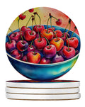Colorful Cherries Large Sandstone Coasters Pack of 4 Absorbent Round Coasters Decor Gifts for Men or Women, 4 in, Multicolor