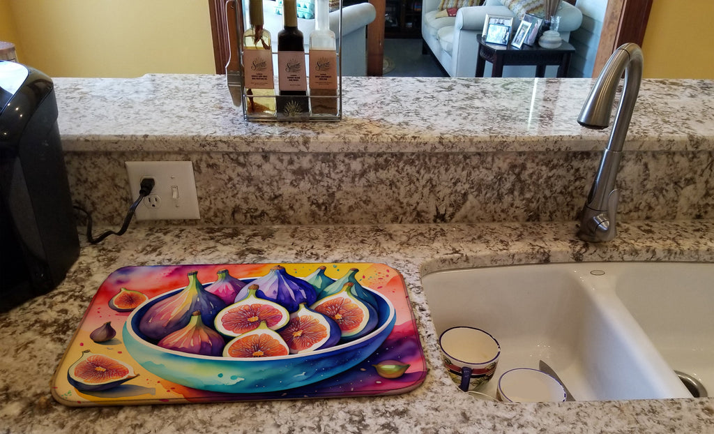 Colorful Figs Dish Drying Mat Absorbent Dish Drying Mat Pad for Kitchen Counter Dish Drainer Mat for Countertop, 14 x 21", Multicolor