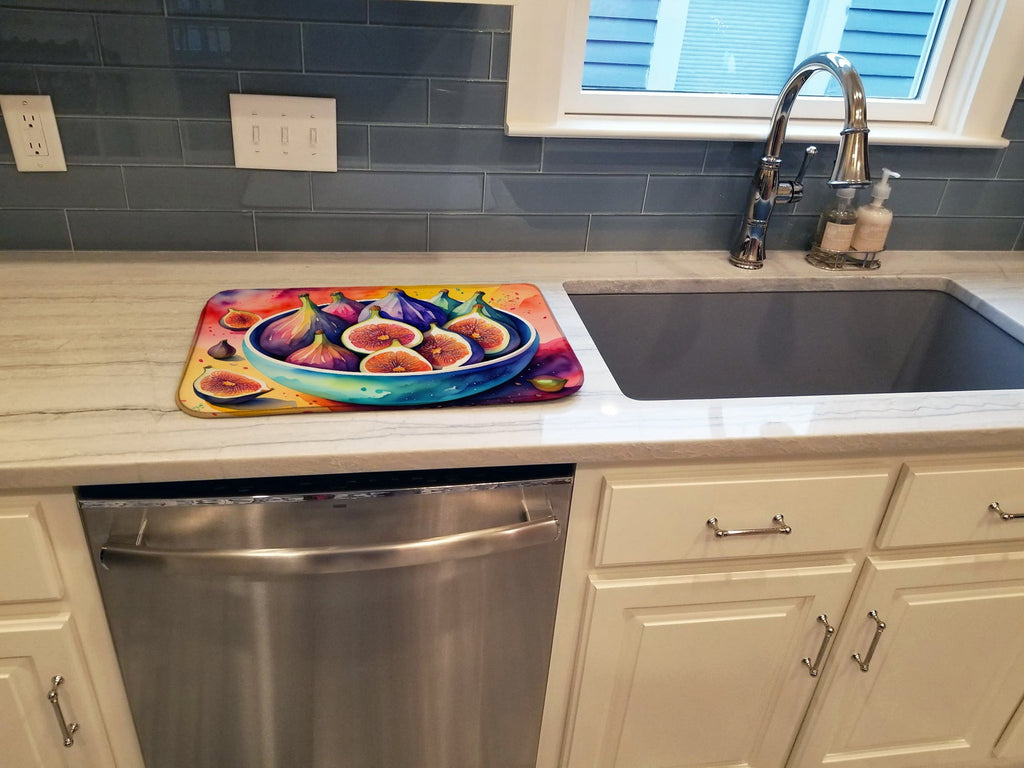 Colorful Figs Dish Drying Mat Absorbent Dish Drying Mat Pad for Kitchen Counter Dish Drainer Mat for Countertop, 14 x 21", Multicolor