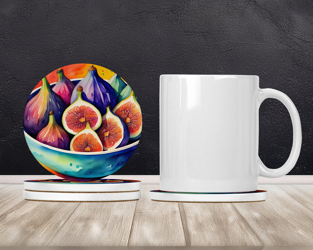 Colorful Figs Large Sandstone Coasters Pack of 4 Absorbent Round Coasters Decor Gifts for Men or Women, 4 in, Multicolor