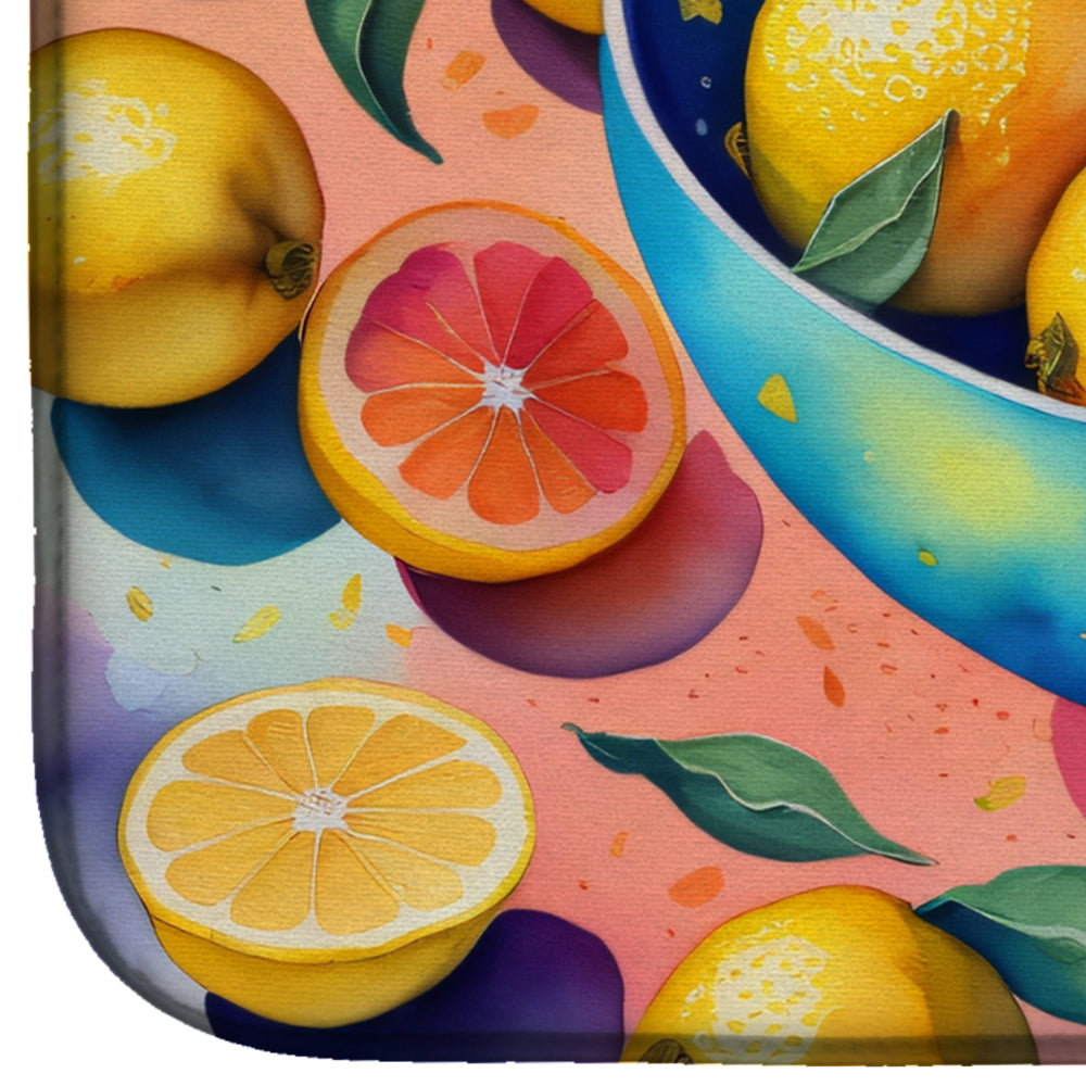 Colorful Lemons Dish Drying Mat Absorbent Dish Drying Mat Pad for Kitchen Counter Dish Drainer Mat for Countertop, 14 x 21", Multicolor