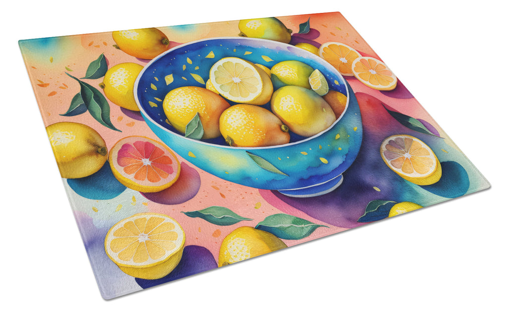 Colorful Lemons Cutting Board Tempered Glass Kitchen Cutting Surface, Heat Resistant Chopping, Non-Slip Feet, Food Prep & Serving
