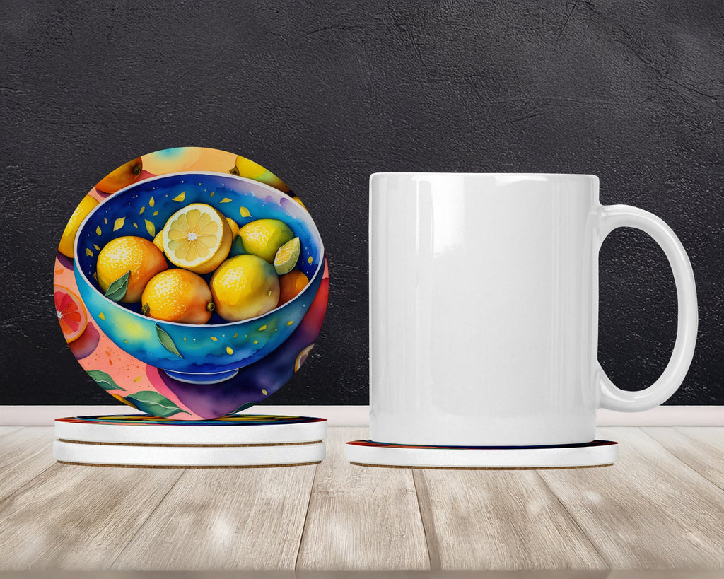 Colorful Lemons Large Sandstone Coasters Pack of 4 Absorbent Round Coasters Decor Gifts for Men or Women, 4 in, Multicolor