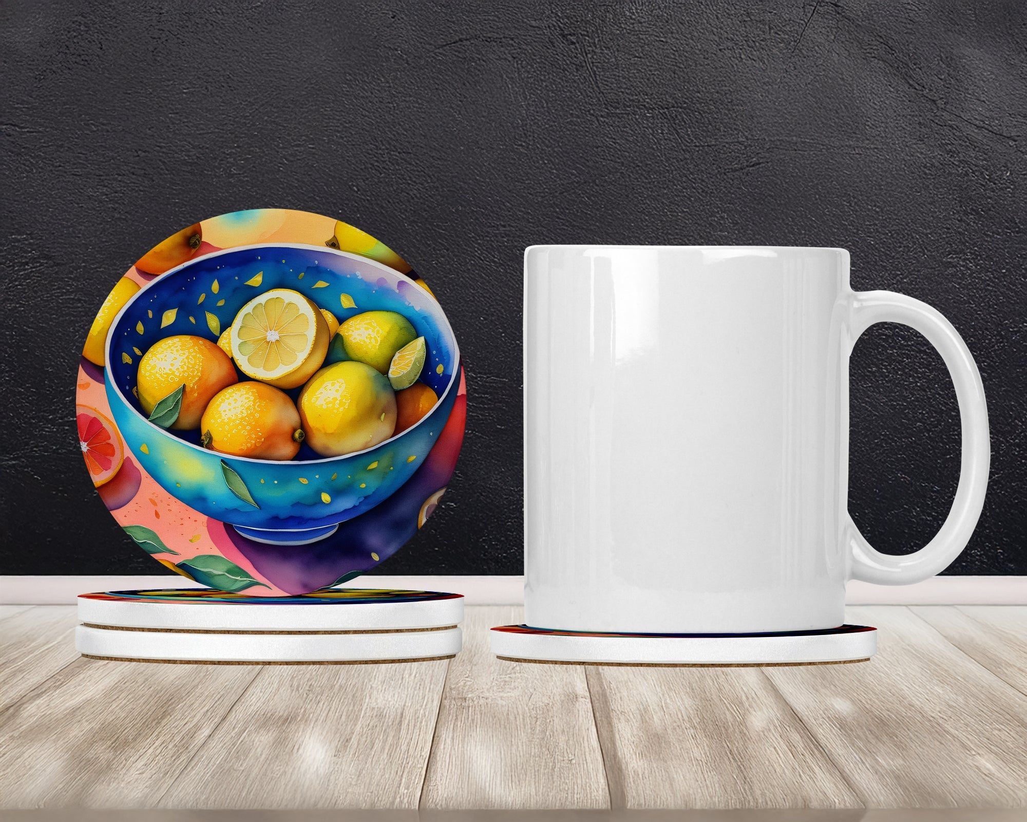 Colorful Lemons Large Sandstone Coasters Pack of 4 Absorbent Round Coasters Decor Gifts for Men or Women, 4 in, Multicolor