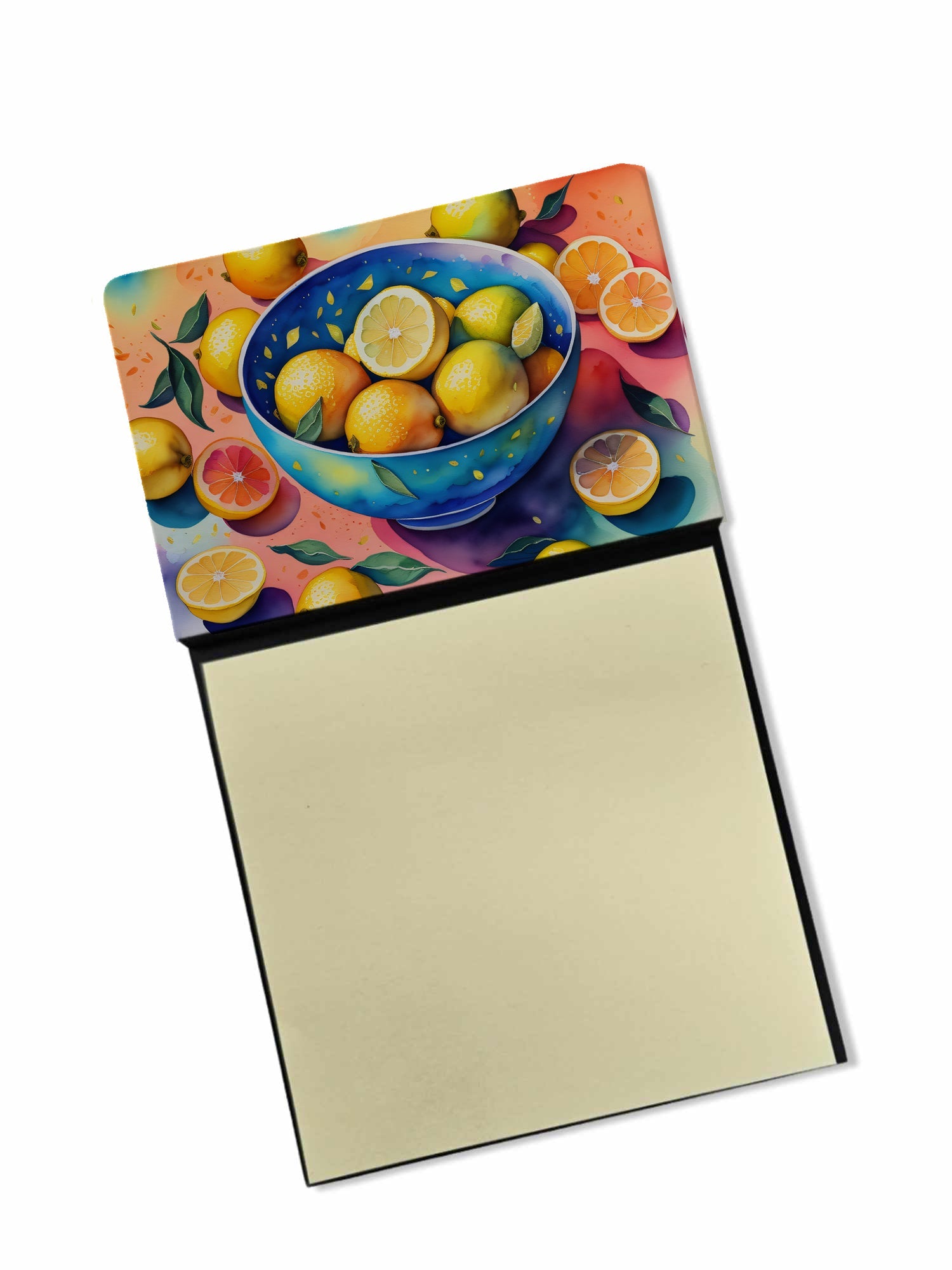 Colorful Lemons Watercolor Sticky Note Holder Refillable Dispenser Desk Accessory 3x3 Pad Gift