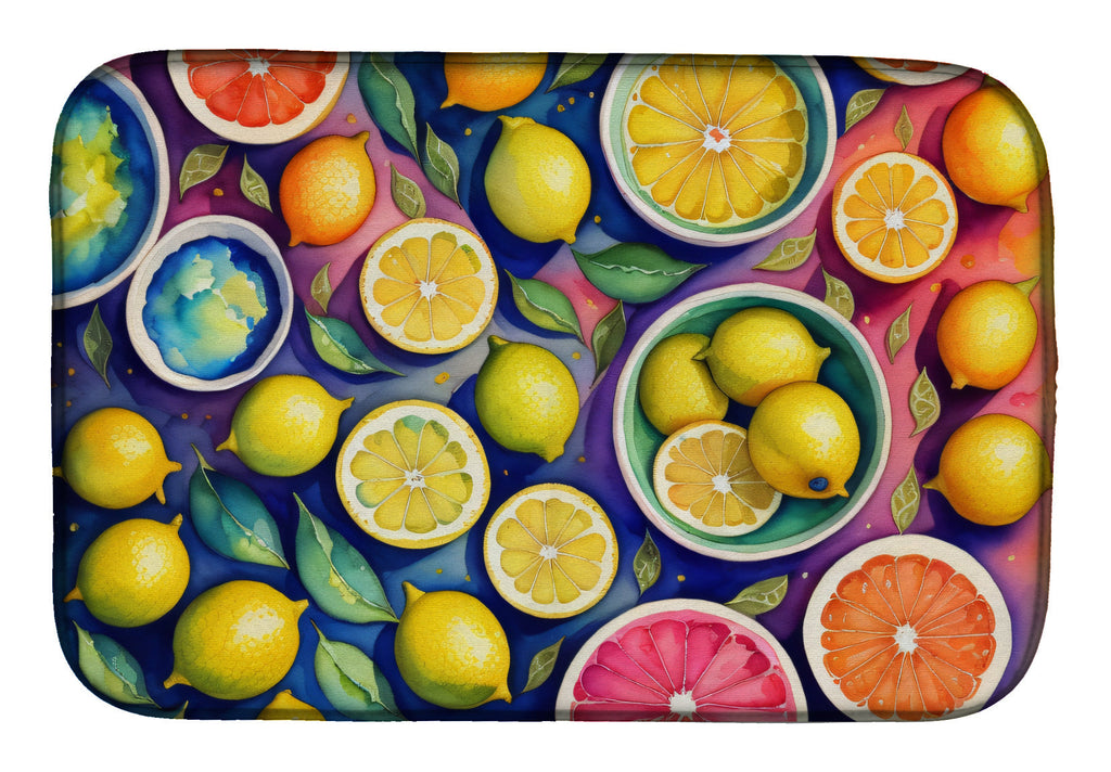 Colorful Lemons Dish Drying Mat Absorbent Dish Drying Mat Pad for Kitchen Counter Dish Drainer Mat for Countertop, 14 x 21", Multicolor