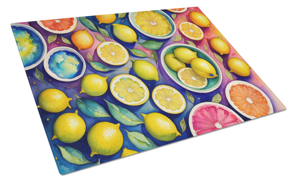 Colorful Lemons Cutting Board Tempered Glass Kitchen Cutting Surface, Heat Resistant Chopping, Non-Slip Feet, Food Prep & Serving