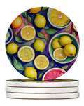 Colorful Lemons Large Sandstone Coasters Pack of 4 Absorbent Round Coasters Decor Gifts for Men or Women, 4 in, Multicolor