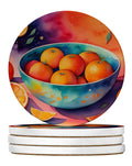 Colorful Oranges Large Sandstone Coasters Pack of 4 Absorbent Round Coasters Decor Gifts for Men or Women, 4 in, Multicolor