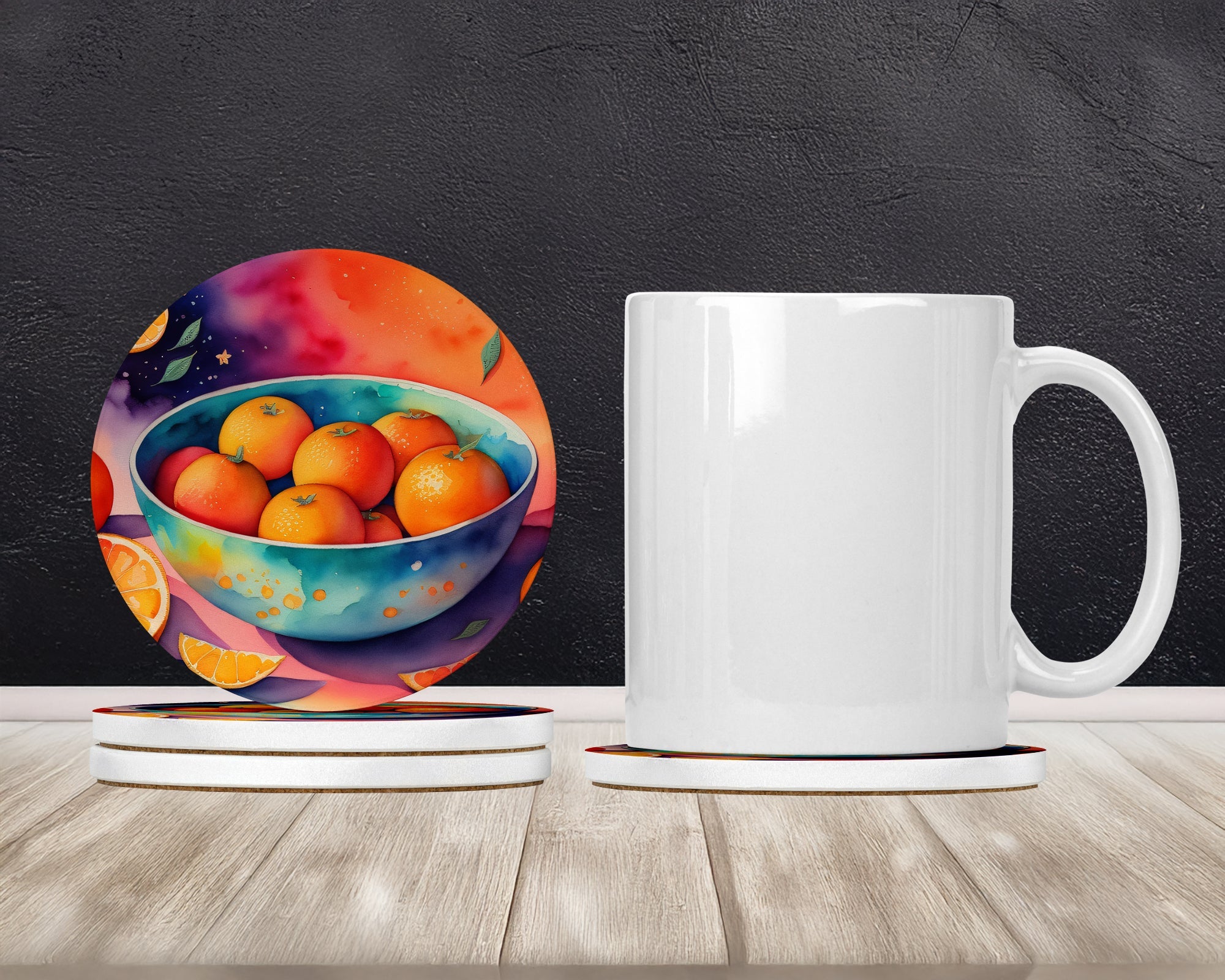Colorful Oranges Large Sandstone Coasters Pack of 4 Absorbent Round Coasters Decor Gifts for Men or Women, 4 in, Multicolor