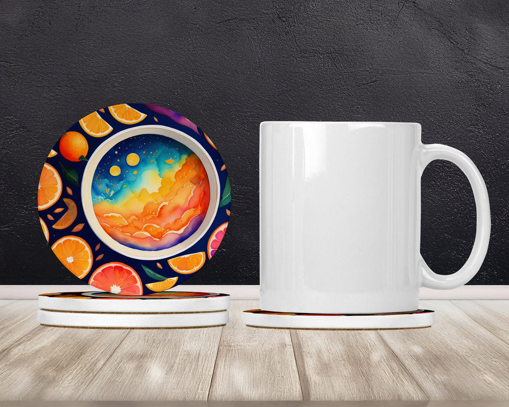 Colorful Oranges Large Sandstone Coasters Pack of 4 Absorbent Round Coasters Decor Gifts for Men or Women, 4 in, Multicolor