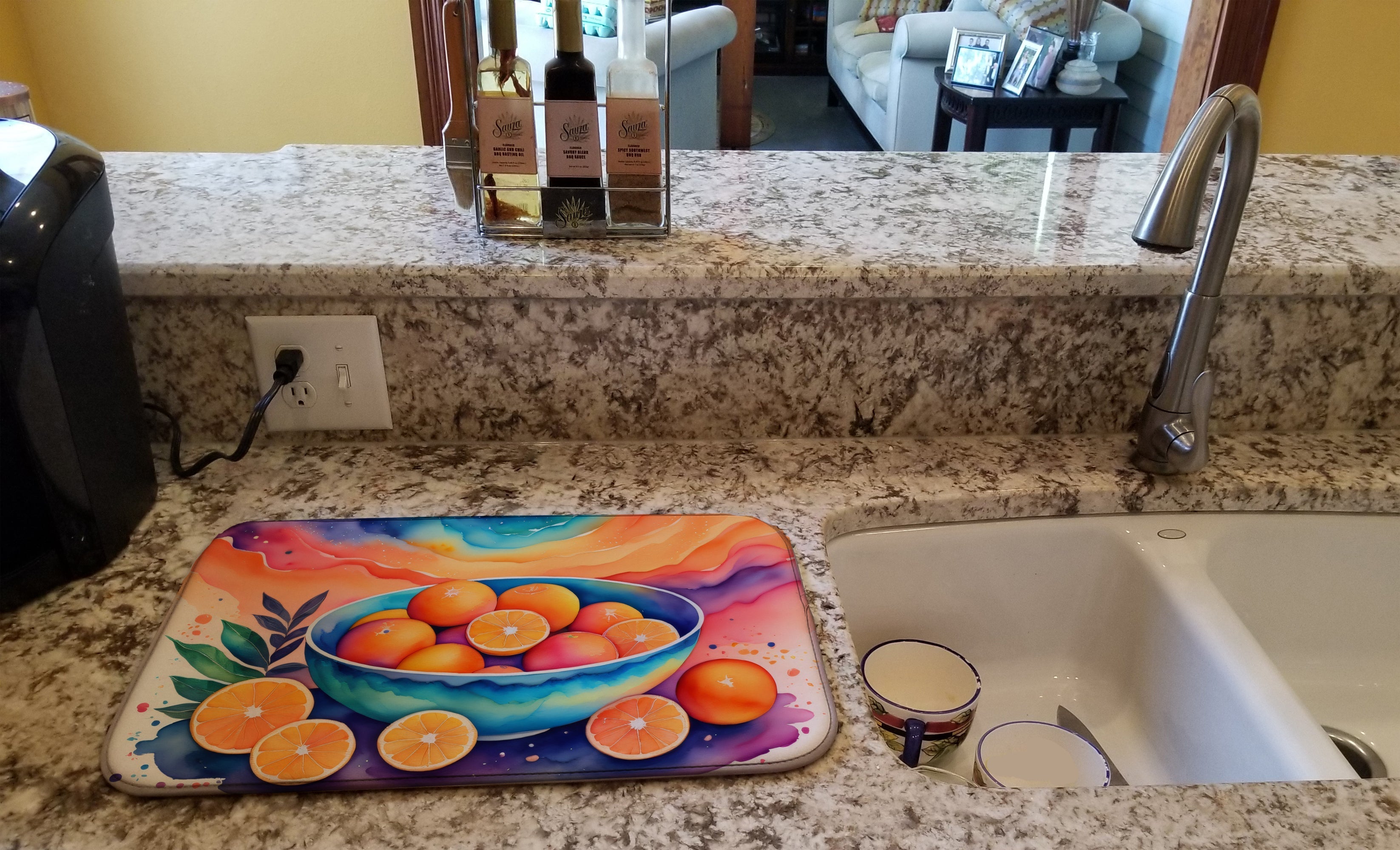 Colorful Oranges Dish Drying Mat Absorbent Dish Drying Mat Pad for Kitchen Counter Dish Drainer Mat for Countertop, 14 x 21", Multicolor