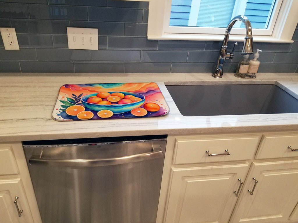 Colorful Oranges Dish Drying Mat Absorbent Dish Drying Mat Pad for Kitchen Counter Dish Drainer Mat for Countertop, 14 x 21", Multicolor