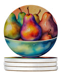 Colorful Pears Large Sandstone Coasters Pack of 4 Absorbent Round Coasters Decor Gifts for Men or Women, 4 in, Multicolor