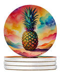 Colorful Pineapple Large Sandstone Coasters Pack of 4 Absorbent Round Coasters Decor Gifts for Men or Women, 4 in, Multicolor