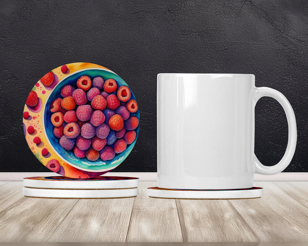 Colorful Raspberries Large Sandstone Coasters Pack of 4 Absorbent Round Coasters Decor Gifts for Men or Women, 4 in, Multicolor