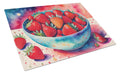 Colorful Strawberries Cutting Board Tempered Glass Kitchen Cutting Surface, Heat Resistant Chopping, Non-Slip Feet, Food Prep & Serving