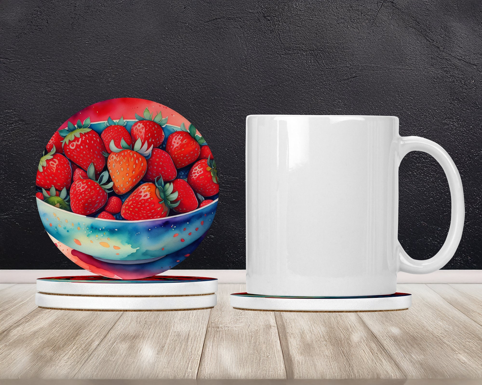 Colorful Strawberries Large Sandstone Coasters Pack of 4 Absorbent Round Coasters Decor Gifts for Men or Women, 4 in, Multicolor