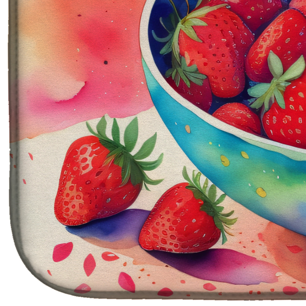 Colorful Strawberries Dish Drying Mat Absorbent Dish Drying Mat Pad for Kitchen Counter Dish Drainer Mat for Countertop, 14 x 21", Multicolor