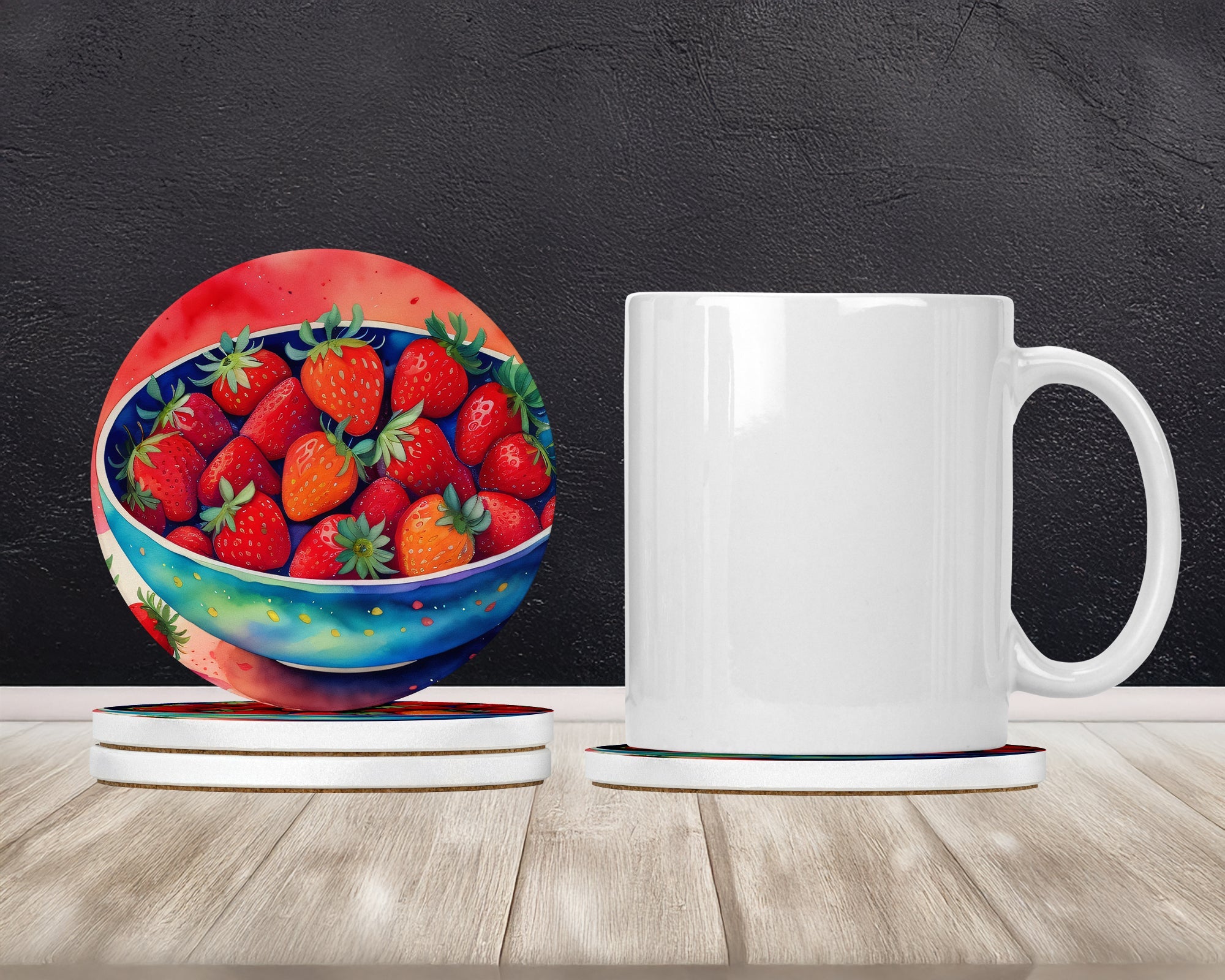 Colorful Strawberries Large Sandstone Coasters Pack of 4 Absorbent Round Coasters Decor Gifts for Men or Women, 4 in, Multicolor