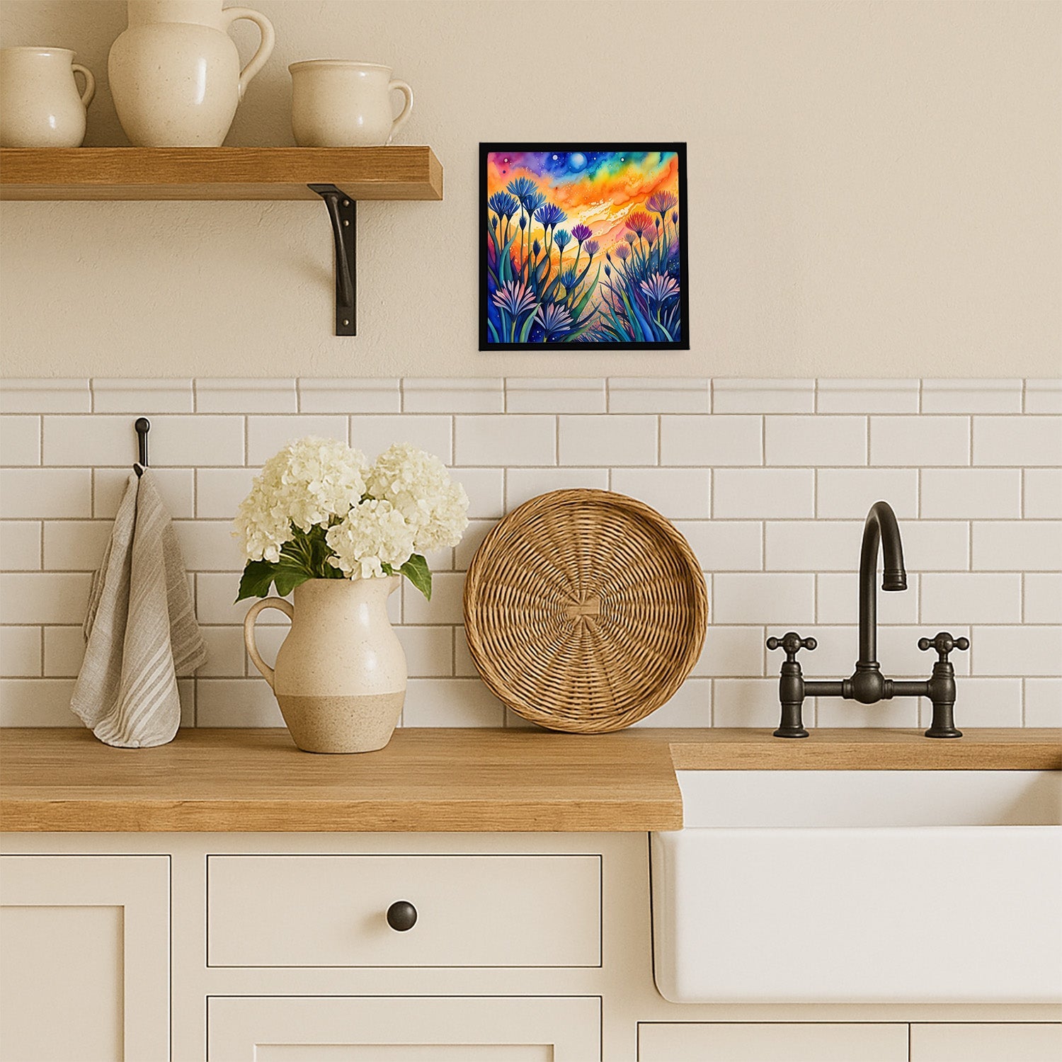 Colorful Agapanthus Framed Metal Print Bathroom, Kitchen, Office, Home Decor Wall Art Ready to Hang, Square, 8X8