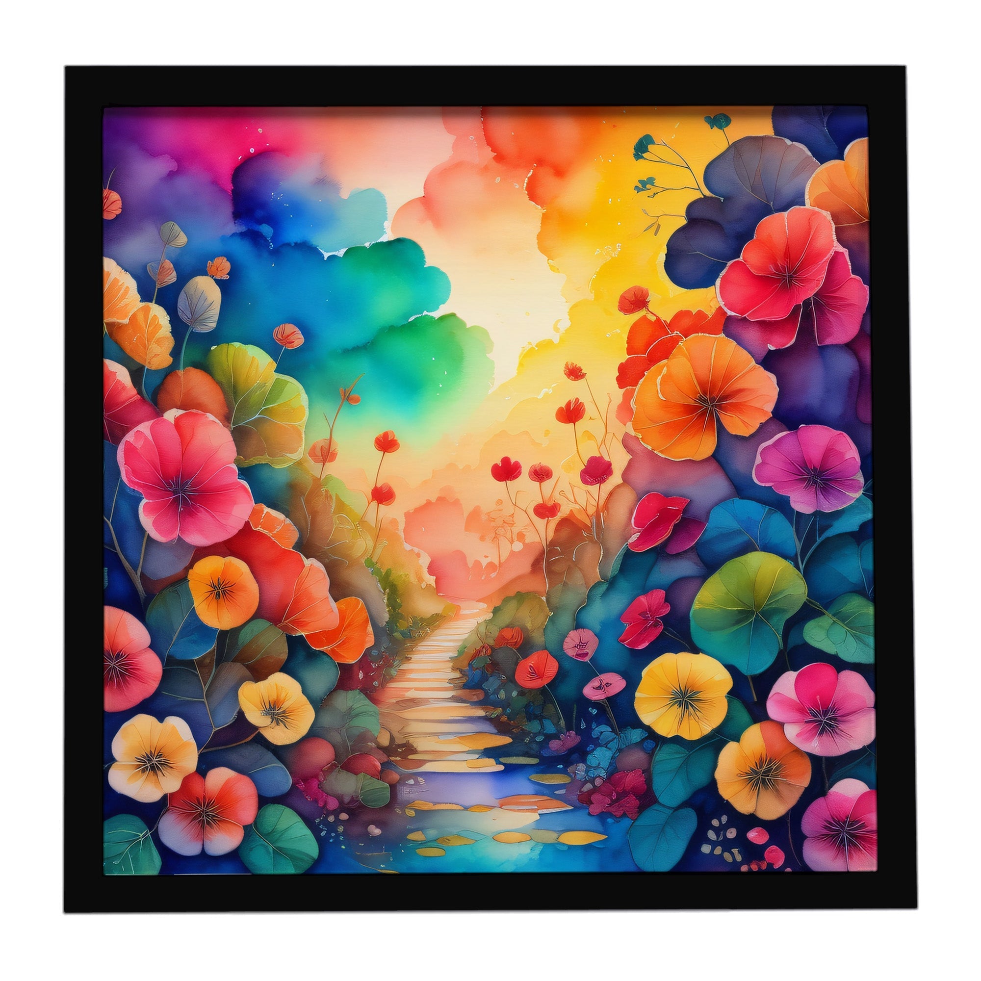 Colorful Begonias Framed Metal Print Bathroom, Kitchen, Office, Home Decor Wall Art Ready to Hang, Square, 8X8